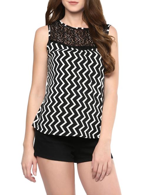 chevron print mesh yoke top - 13923151 - Very Small Image - 1