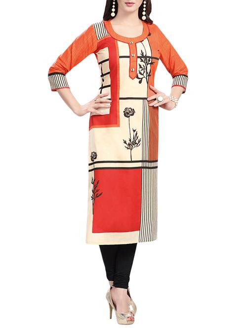 orange cotton straight kurta - 13924907 - Very Small Image - 1