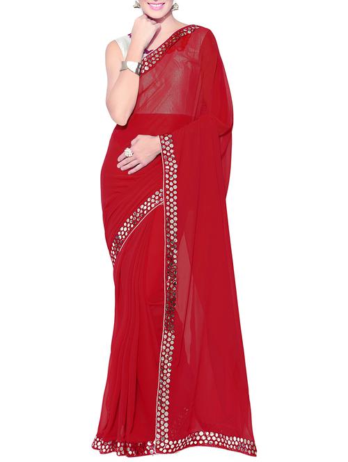 red faux georgette bordered saree - 13924957 - Very Small Image - 1