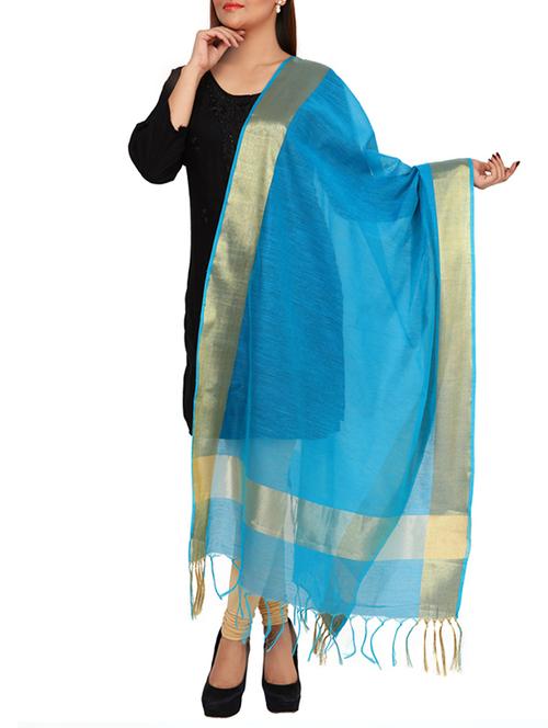 sky blue plain art silk dupatta - 13925284 - Very Small Image - 1