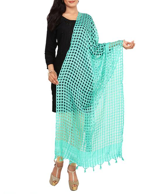 turquoise viscose woven dupatta - 13925298 - Very Small Image - 1