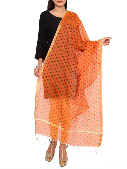 orange cotton printed dupatta - 13925315 - Very Small Image - 1