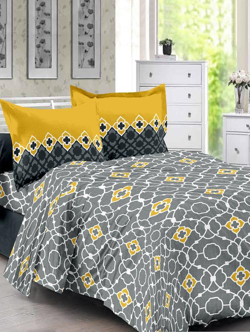 welhouse cotton grey double bedsheet with 2 contrast pillow covers - 13925880 - Very Small Image - 1
