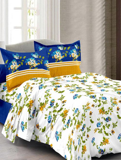 welhouse cotton floral double bed sheet with 2 contrast pillow covers - 13925885 - Very Small Image - 1