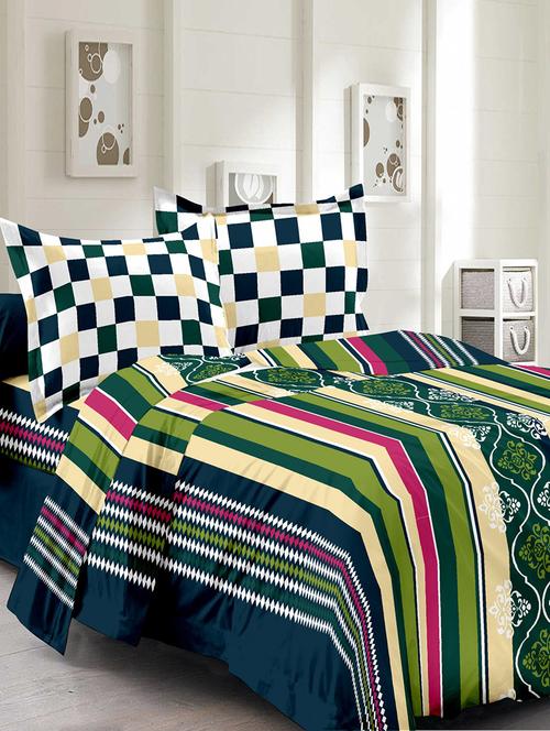 welhouse cotton stripes multicolor double bed sheet with 2 contrast pillow covers - 13925888 - Very Small Image - 1