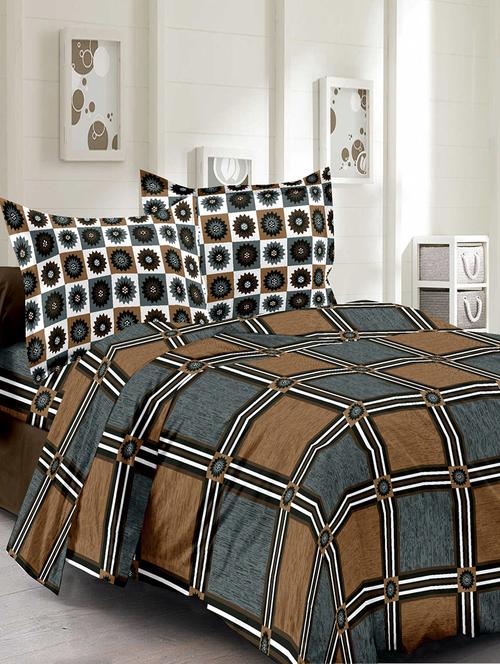 welhouse cotton checkered grey & brown double bed sheet with 2 contrast pillow covers - 13925893 - Very Small Image - 1