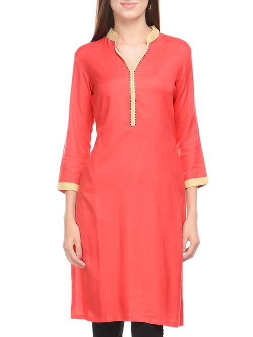 orange rayon straight kurta - 13927507 - Very Small Image - 1