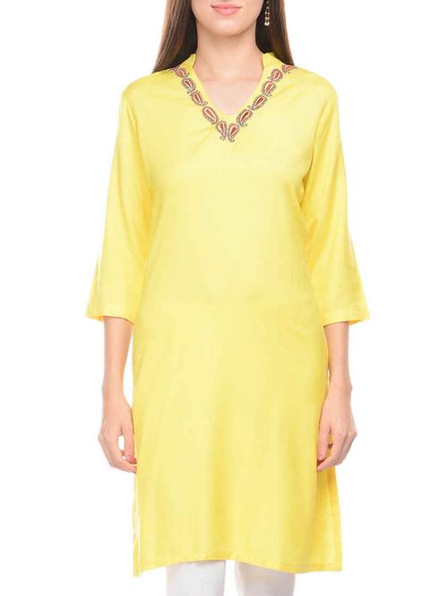 yellow rayon straight kurta - 13927532 - Very Small Image - 1
