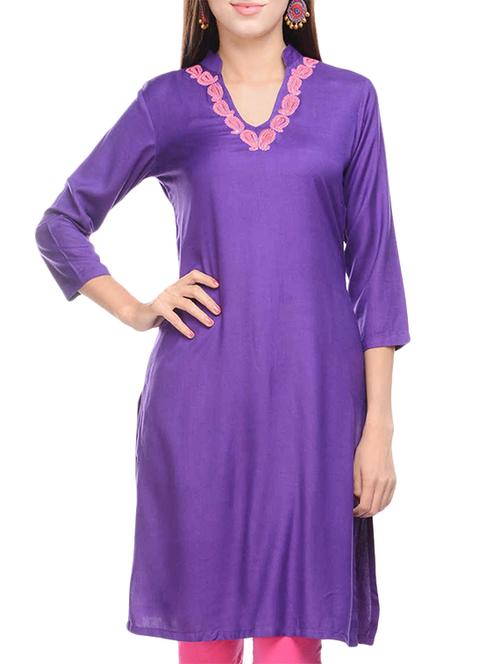 purple rayon straight kurta - 13927536 - Very Small Image - 1