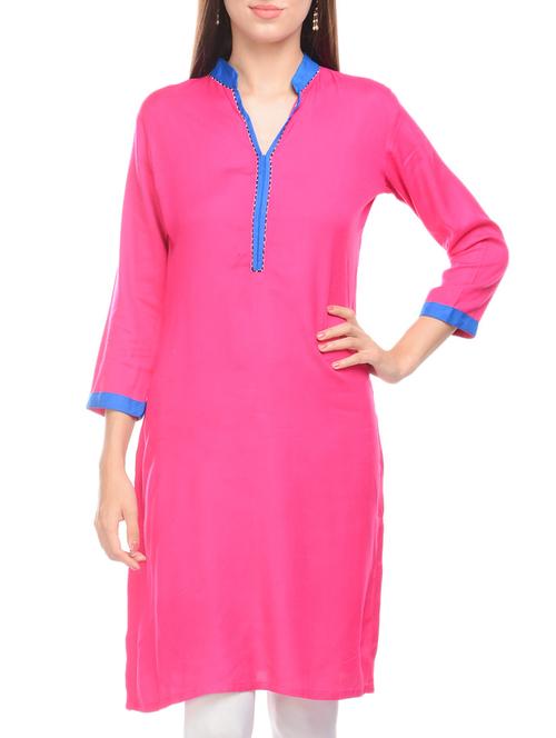 pink rayon straight kurta - 13927539 - Very Small Image - 1