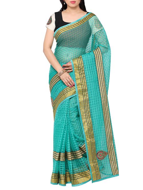 turquoise kota doria saree with blouse - 13927767 - Very Small Image - 1
