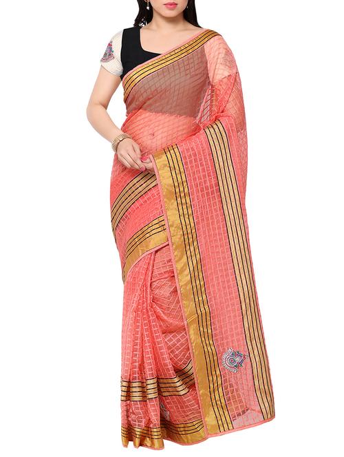 peach kota doria saree with blouse - 13927768 - Very Small Image - 1