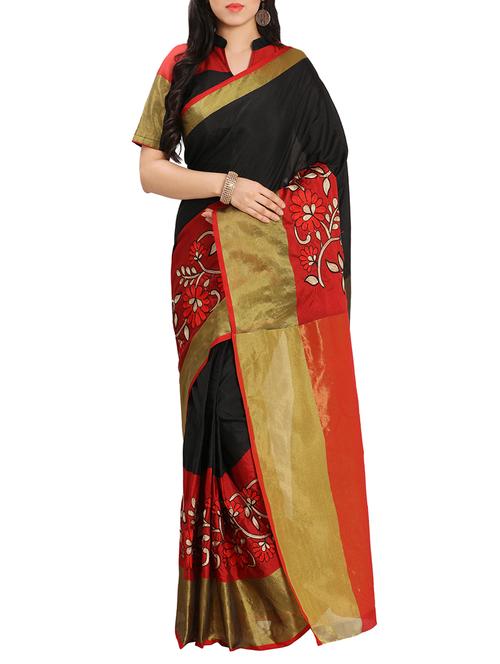 black silk embroidered saree with blouse - 13927778 - Very Small Image - 1