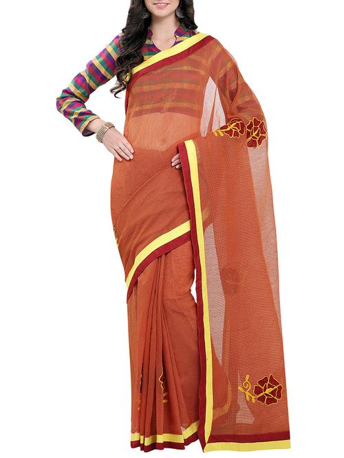 orange kota & super net embroidered saree with blouse - 13927782 - Very Small Image - 1