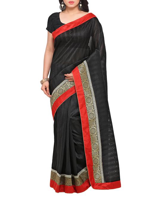 black silk bordered saree with blouse - 13927806 - Very Small Image - 1