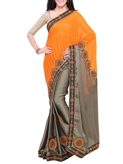 orange and grey half and half saree with blouse - 13927934 - Very Small Image - 1