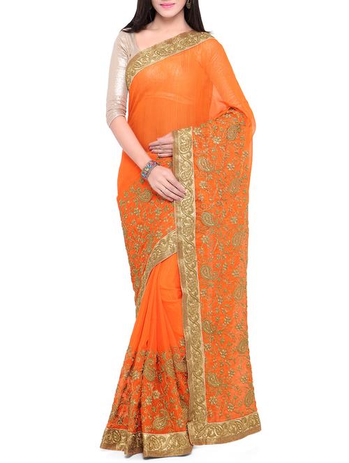 orange embroidered georgette saree with blouse - 13927939 - Very Small Image - 1