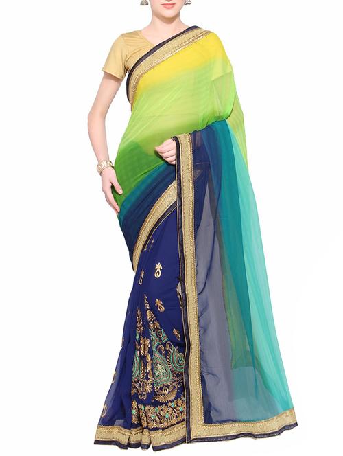 multi colored embroidered half and half saree with blouse - 13927964 - Very Small Image - 1