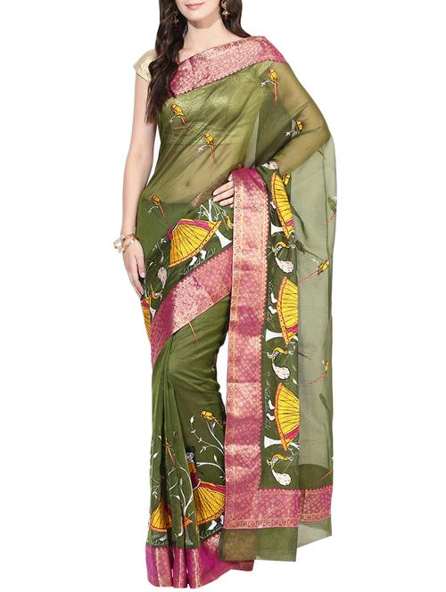 contrast border conversational embroidered saree with blouse - 13928160 - Very Small Image - 1