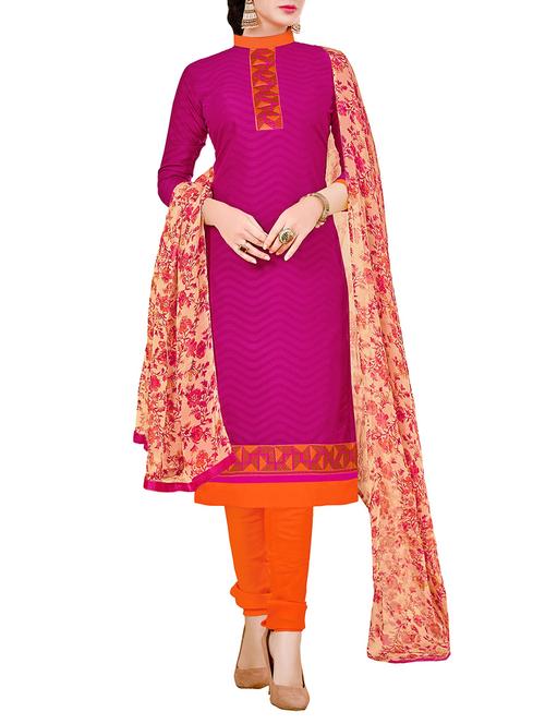 pink cotton blend churidaar suits dress material - 13928501 - Very Small Image - 1