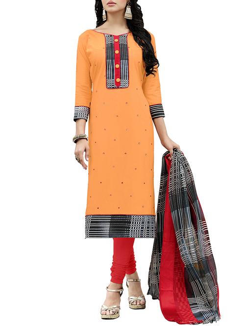 orange cotton blend churidaar suits dress material - 13928503 - Very Small Image - 1