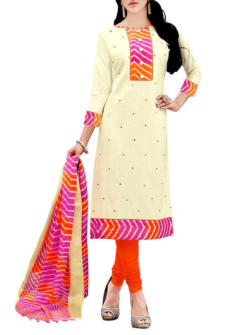 cream cotton blend churidaar suits dress material - 13928508 - Very Small Image - 1