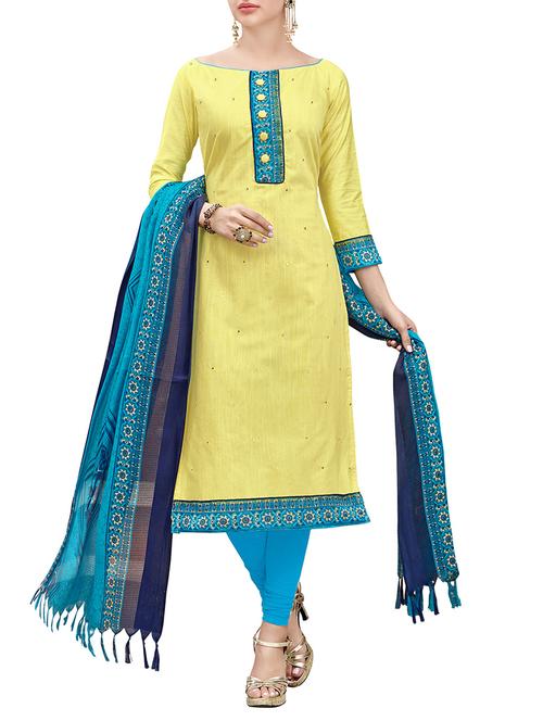 yellow cotton blend churidaar suits dress material - 13928512 - Very Small Image - 1