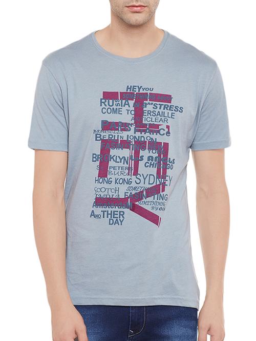 light blue cotton front print tshirt - 13928521 - Very Small Image - 1