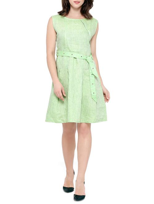 lime green linen belted dress - 13931803 - Very Small Image - 1