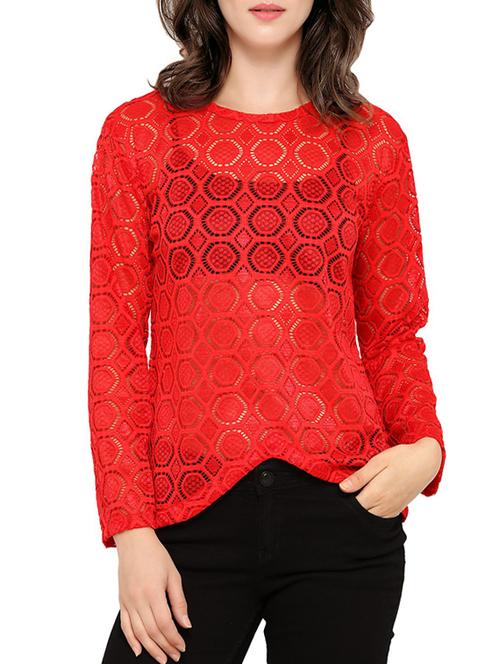 red lace top with asymmetric hem - 13931811 - Very Small Image - 1