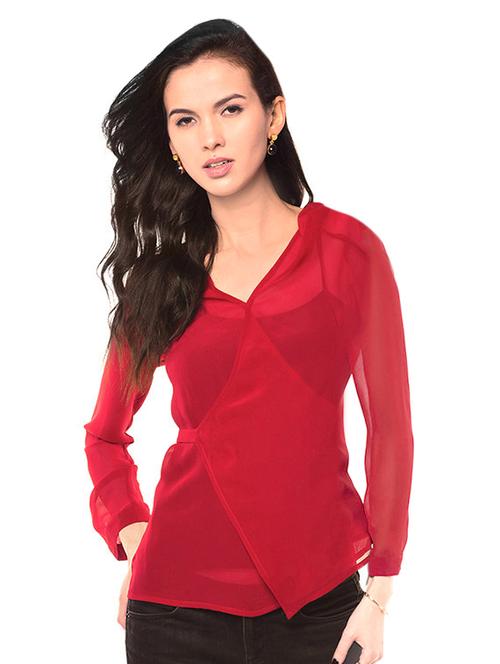 women's wrap overlap neck top - 13932315 - Very Small Image - 1