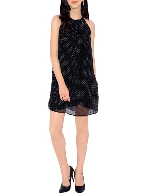 black polka dots printed georgette shift dress - 13932336 - Very Small Image - 1