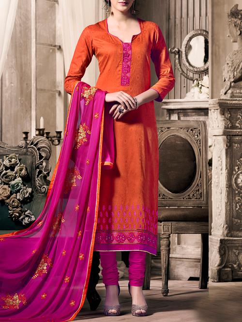 orange cotton embroidered dress material - 13932545 - Very Small Image - 1