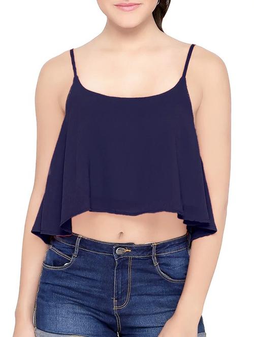 navy blue poly georgette crop top - 13933809 - Very Small Image - 1