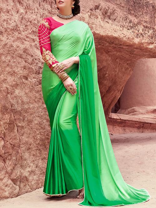 contrast lace solid saree with blouse - 13934185 - Very Small Image - 1