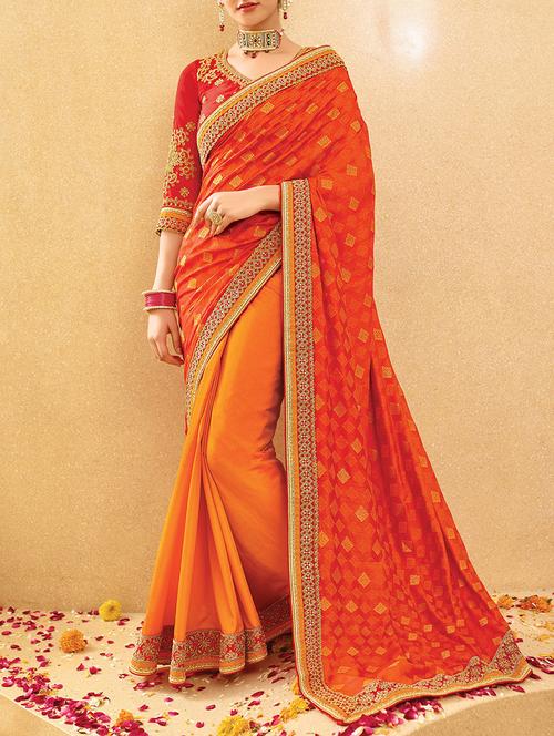 orange silk half & half saree - 13934219 - Very Small Image - 1
