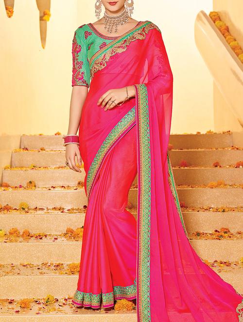 pink silk bordered saree - 13934226 - Very Small Image - 1