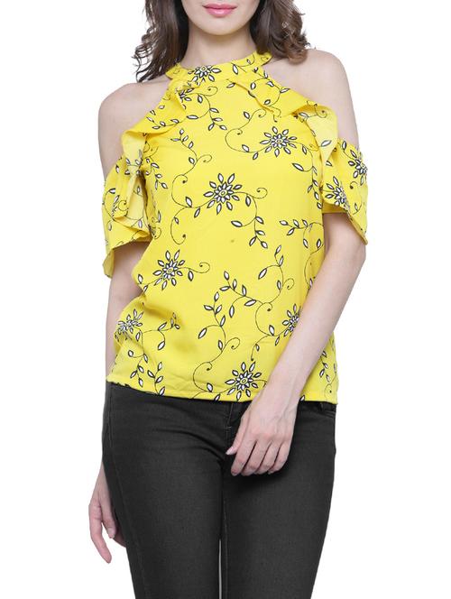 floral print yellow cold shoulder top - 13934277 - Very Small Image - 1