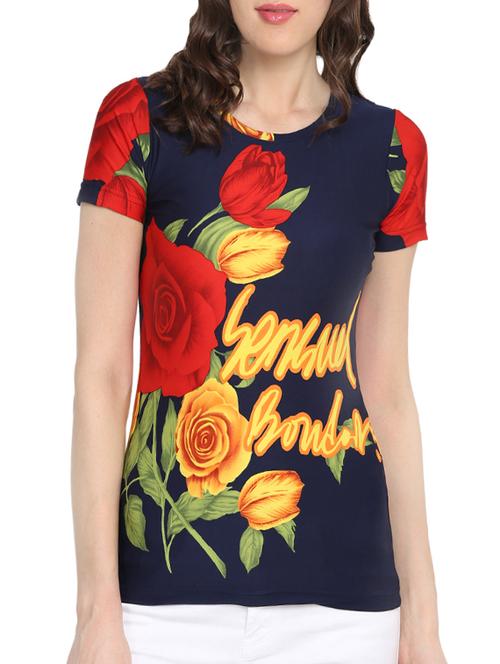 floral print blue casual tee - 13934283 - Very Small Image - 1