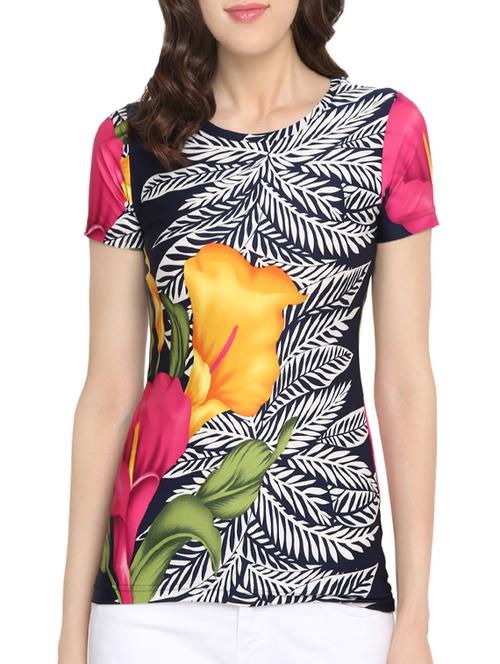 tropical print black casual tee - 13934287 - Very Small Image - 1