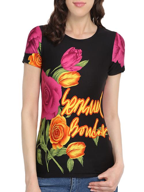 floral print black casual tee - 13934288 - Very Small Image - 1