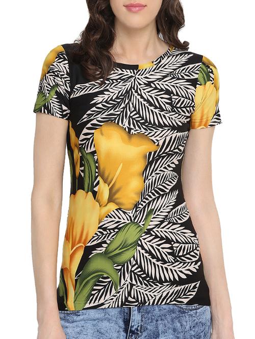 tropical print black casual tee - 13934293 - Very Small Image - 1