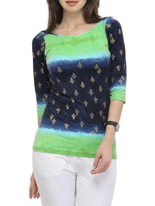 printed navy blue casual top - 13934295 - Very Small Image - 1