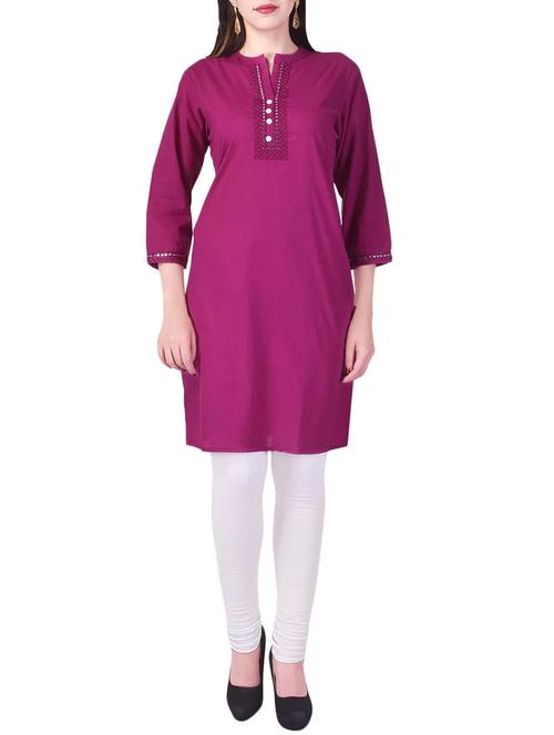 magenta cotton straight kurta - 13935136 - Very Small Image - 1