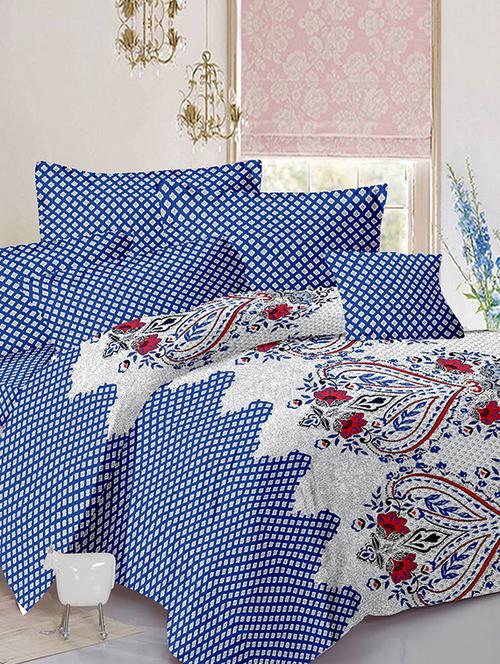 welhouse blue super soft cotton double bed sheet with 2 contrast pillow covers - 13935614 - Very Small Image - 1
