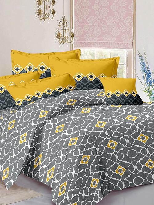 welhouse grey super soft cotton double bed sheet with 2 contrast pillow covers - 13935622 - Very Small Image - 1