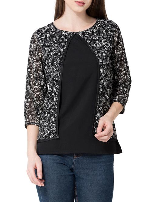 black poly georgette layered top - 13935830 - Very Small Image - 1