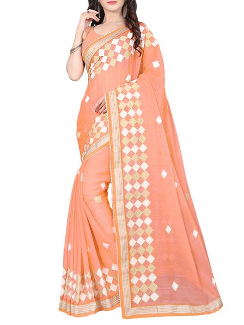 orange chiffon embroidered saree - 13937201 - Very Small Image - 1