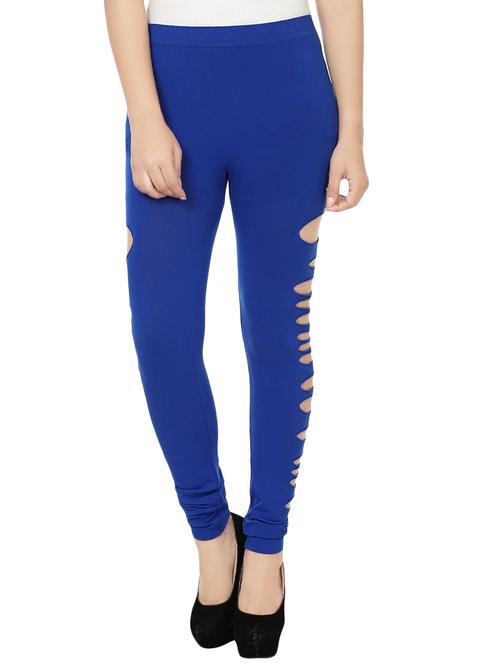solid blue side seam ripped legging - 13937732 - Very Small Image - 1