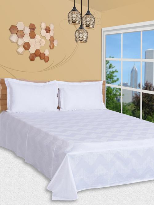 just linen 300 tc 100% cotton damask self abstract design white king size flat bedsheet with pillow covers - 13937769 - Very Small Image - 1